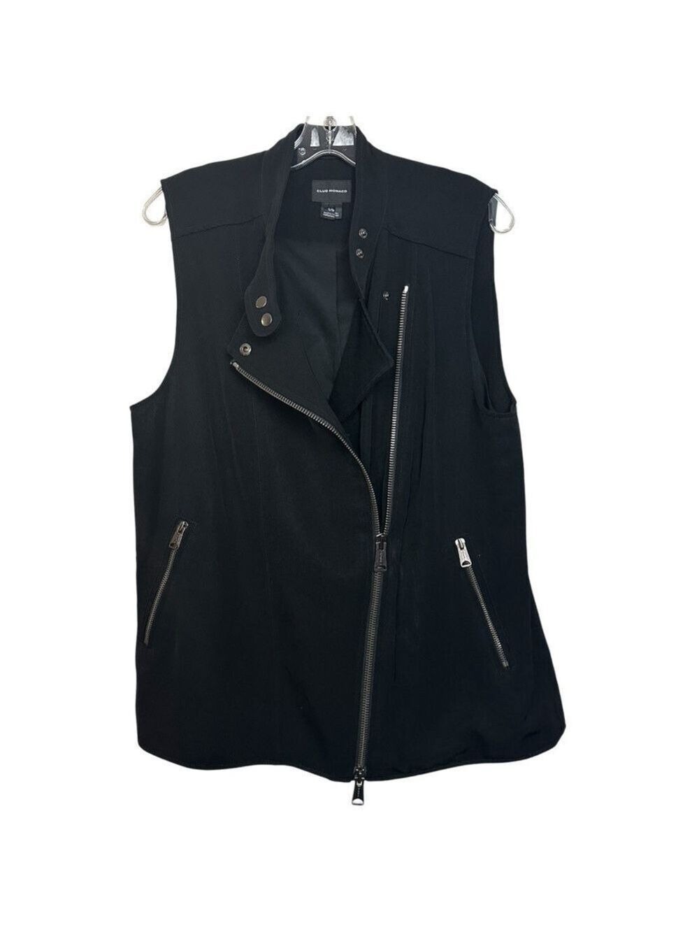 Club Monaco Lyocell Moto Long Length Zip Up Black Vest